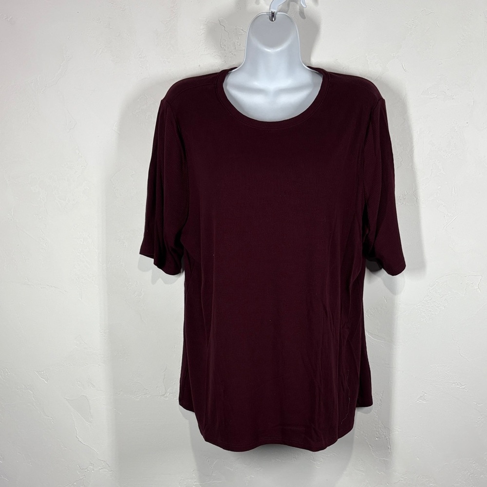 Nine West Soft Spun Women's Burgundy Ribbed Top size 1X
